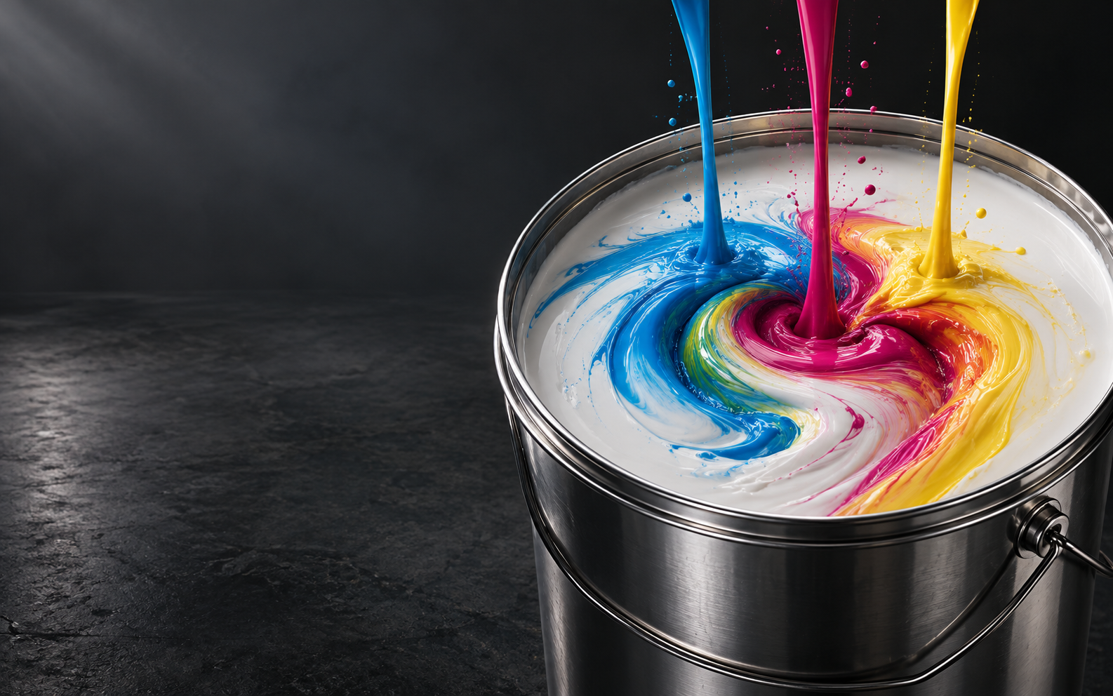 Galão de tinta com pigmentos coloridos